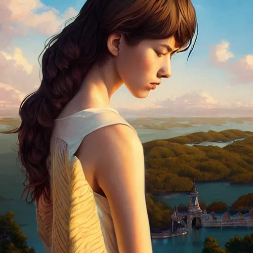 Image similar to a beautiful scenic painting by artgerm and wlop and wes anderson and spike jonze