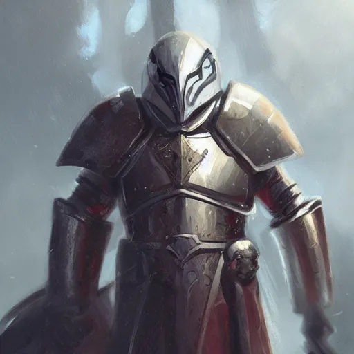 Image similar to armored priest with white armor and a full helmet, by greg rutkowski, in the style of magic the gathering