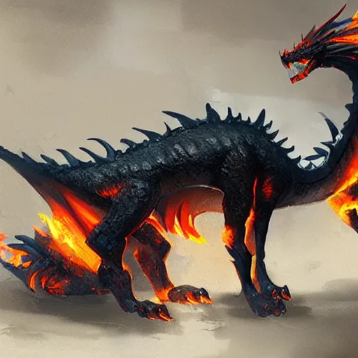 Image similar to a fire dog dragon, greg rutkowski