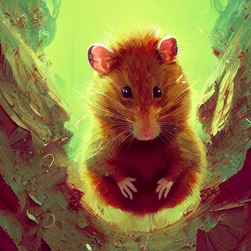 Image similar to very scared hamster, digital illustration portrait design, by android jones and greg rutkowski, retrowave color scheme, detailed, cinematic lighting, wide angle action dynamic portrait