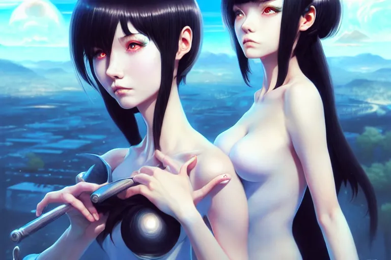 Image similar to surrealistic summoner girl with their surrealistic creatures, occlusion shadow, specular reflection, rim light, unreal engine, artgerm, artstation, art by hiroaki samura and ilya kuvshinov and ossdraws, intricate, highly detailed 8 k, fantasy illustration, extremely beautiful and aesthetic shape of face and clothes, movie poster