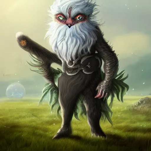 Image similar to a highly detailed painting of a adorable fantasy creature with grey hair in a field concept art