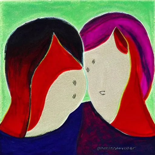 Image similar to lesbian couple, artistic, abstract, painting by magdalena weber