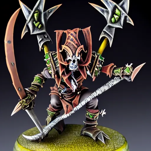 Prompt: photo of a female skaven from warhammer, skull shield, warhammer model, figurine, highly detailed, sharp focus, front lightning,