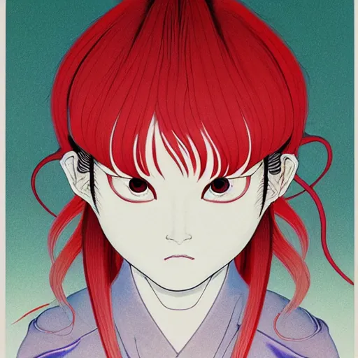 Image similar to prompt : yokai portrait soft light painted by james jean and katsuhiro otomo and erik jones, inspired by evangeleon anime, smooth face feature, intricate oil painting, high detail illustration, sharp high detail, manga and anime 1 9 9 9