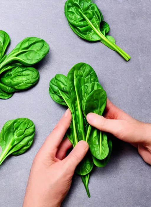 Prompt: home photo spinach in a hand