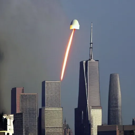 Prompt: UFO crashing into Twin Towers