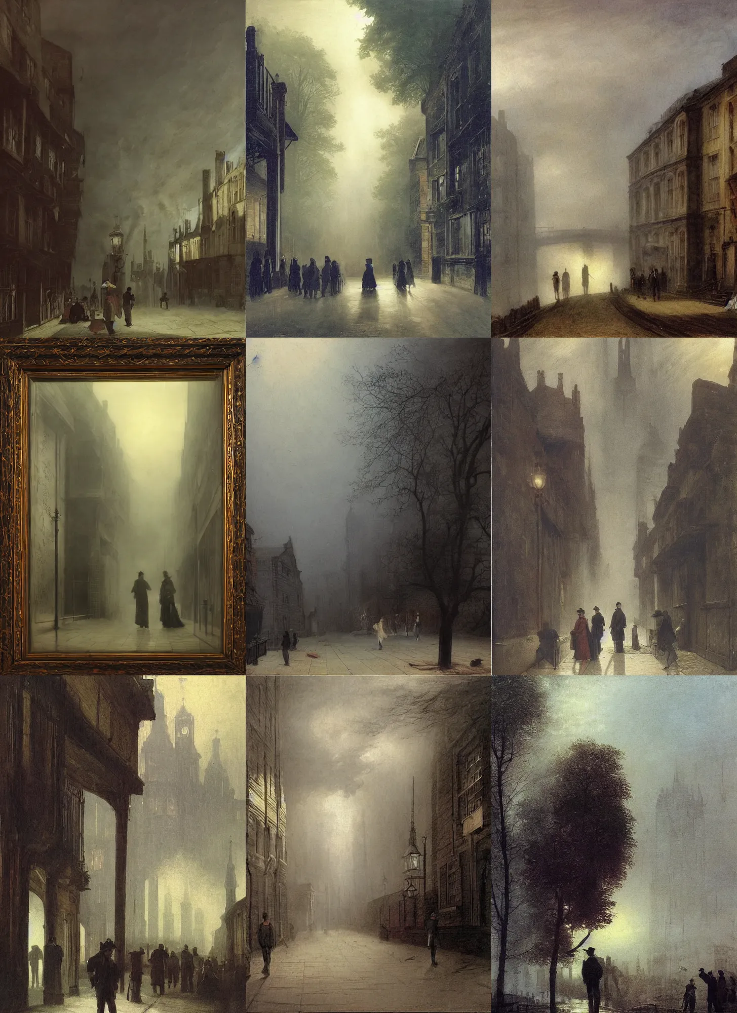 Image similar to 1 9 th century london, shady alleys, pub, thick fog, coherent composition art by caspar david friedrich, thomas lawrence, john martin