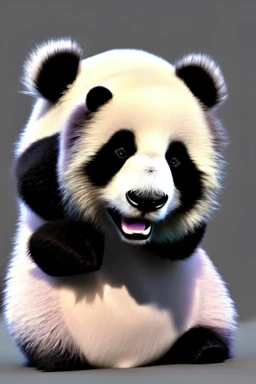 Image similar to high quality 3 d render hyperrealist very cute multipastel fluffy panda monster with fluffy wings, vray, smooth in _ the background, artstation