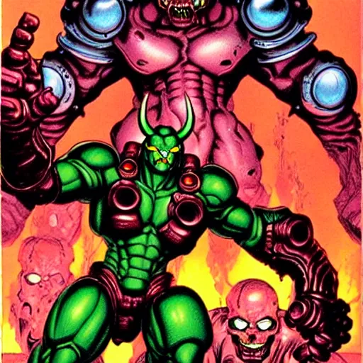 Prompt: doom!! ( 1 9 9 4 ) classic cyberdemon!! horns, chaingun!!!, art by masamune shirow