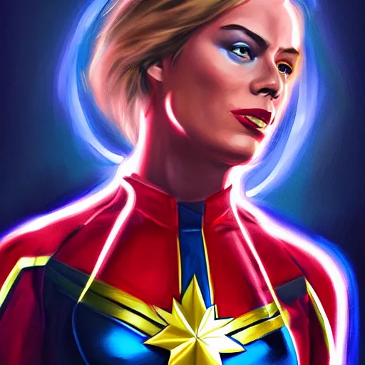 Image similar to captain marvel fashion, gucci catwalk, oil painting, digital art, ultradetailed, artstation