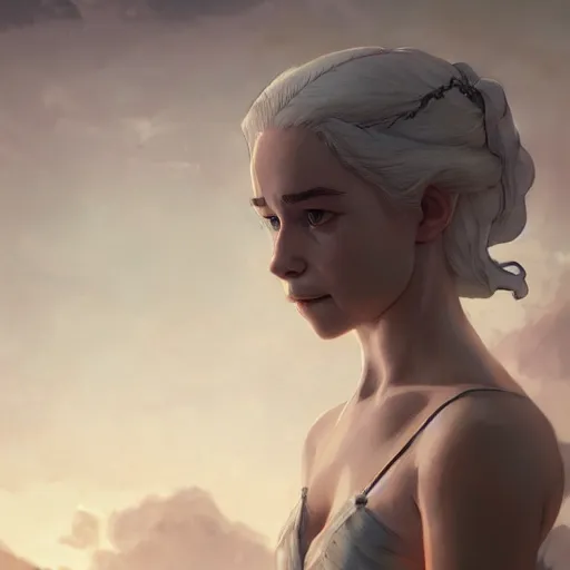 Prompt: daenerys targaryen by greg rutkowski, makoto shinkai, takashi takeuchi, studio ghibli, akihiko yoshida, rule of thirds, seductive look, beautiful