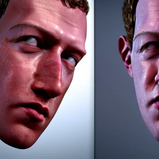 Prompt: professional photographof a muscular mark zuckerberg modelled after nero and julius caesar, gleaming skin, glowing, sparkling, hyper realistic, digital painting, rendered in unreal 5, octane render, artstation, ambient lighting