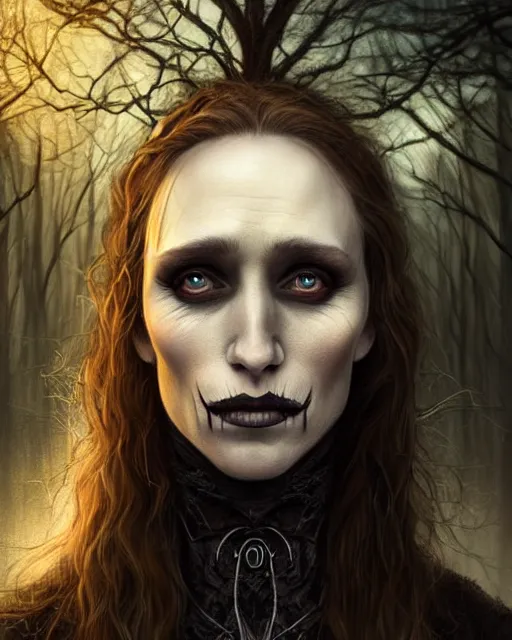 Prompt: gorgeousTaissa Farmiga evil witch, realistic character concept, full body shot, spooky, illustration, symmetrical face and body, realistic eyes, cinematic lighting, hyperdetailed, detailed realistic symmetrical eyes, 8k, high resolution, Charlie Bowater, Tom Bagshaw, single face, insanely detailed and intricate, beautiful, elegant, dark forest and trees, vfx, postprocessing