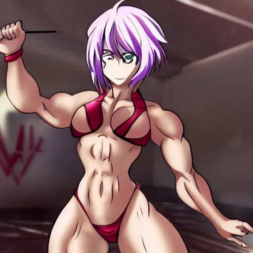 Prompt: muscular anime girls