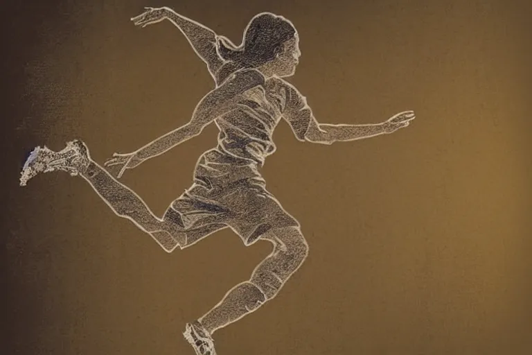 Image similar to beautiful serene amateur soccer player, healing through motion, life, minimalistic golden and ink airbrush painting on white background