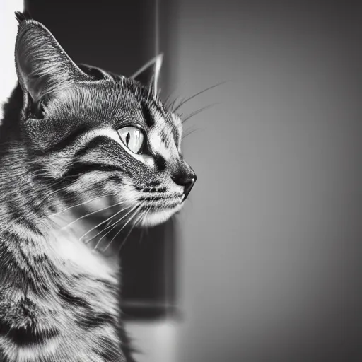 Prompt: Cat vibing to the 90s, 40nm lens, shallow depth of field, split lighting