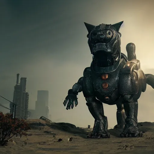 Image similar to hybrid of a cyborg dog and a steel golem kaiju, ultra detailed, 8 k, rule of thirds, professional lighting, unreal engine.