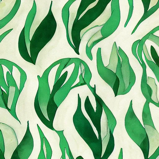 Image similar to abstract pattern, art print, lithography, green, beige, white, leaves