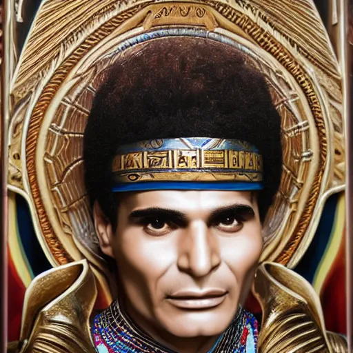 Image similar to a detailed fantasy character portrait of abdel halim hafez as egyptian god of art by lauri blank, artgerm, evelyn de morgan, 8K, 50mm lens