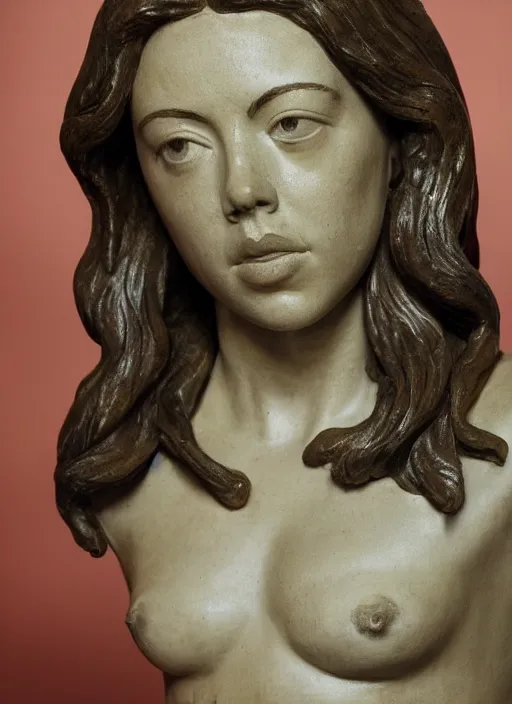 Image similar to Aubrey Plaza, sculpture by Michelangelo, highly detailed, 8k