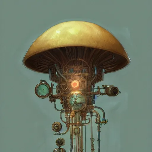 Image similar to concept designs of a mushroom, steampunk blueprint, sci-fi art by alphonse mucha and greg rutkowski, highly detailed, digital painting, concept art, illustration, dim lighting, trending on artstation, very detailed, smooth, sharp focus, octane render