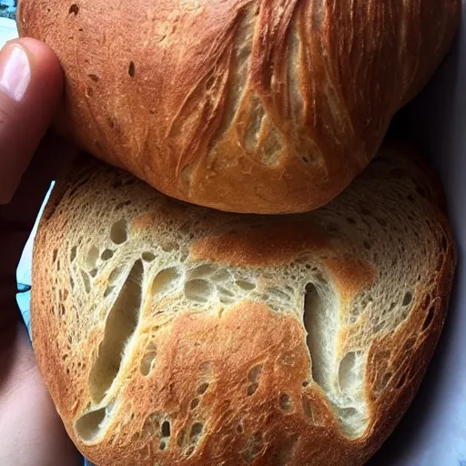 Prompt: bread with a crying human face