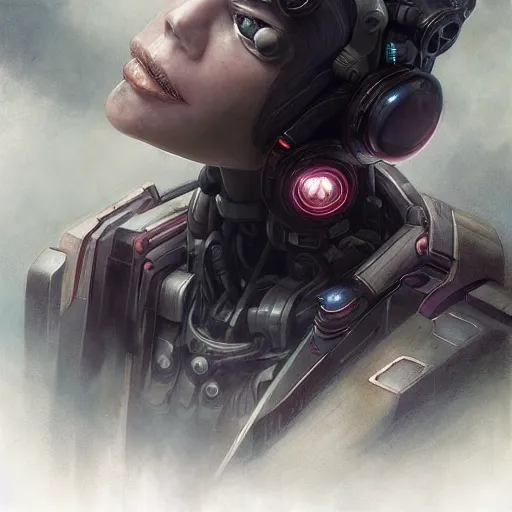 Prompt: Cyborg from Ghost in the shell by Tomasz Alen Kopera, cyberpunk, impressive perspective, aesthetic, masterpiece, trending on artstation