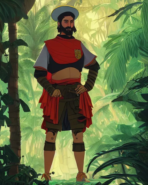 Prompt: portrait of karim benzema as a spanish conquistador in a jungle, by nicola saviori, charles williams and kilian eng, studio ghibli color scheme, highly detailed, rim light, cinematic lighting, illustration, art, octane render, very coherent, cinematic, hyper realism, high detail, 8 k