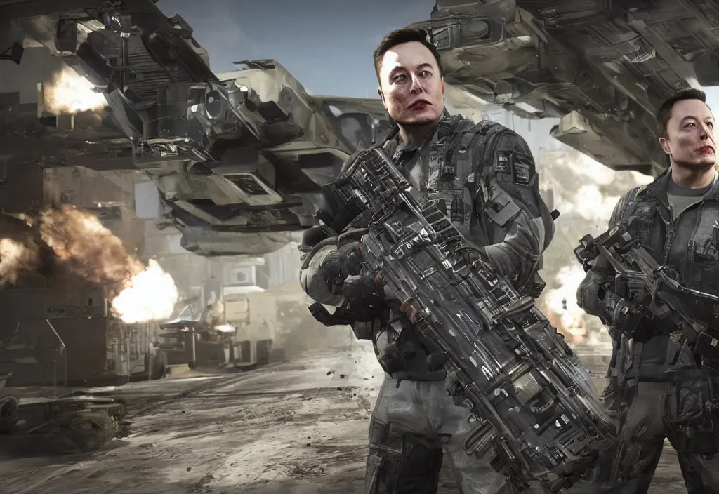 Image similar to elon musk in call of duty, elon musk in the video game call of duty, gameplay screenshot, close up, 3 d rendering. unreal engine. amazing likeness. very detailed.