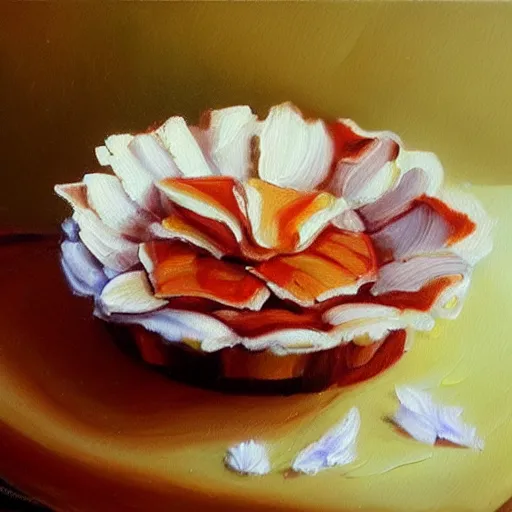 Image similar to a flower made of apple pie, highly detailed oil painting