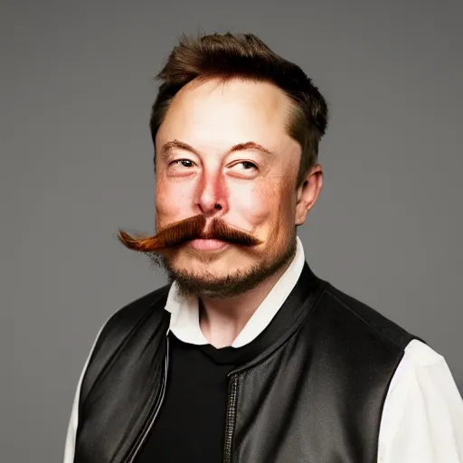 Image similar to elon musk's childhood with long mustache and epic beard, 5 0 mm, studio lighting