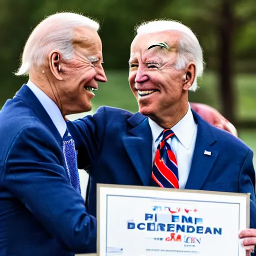 Image similar to A photo of joe biden teams up with a teenage joe biden, perfect faces, 50 mm, award winning photography