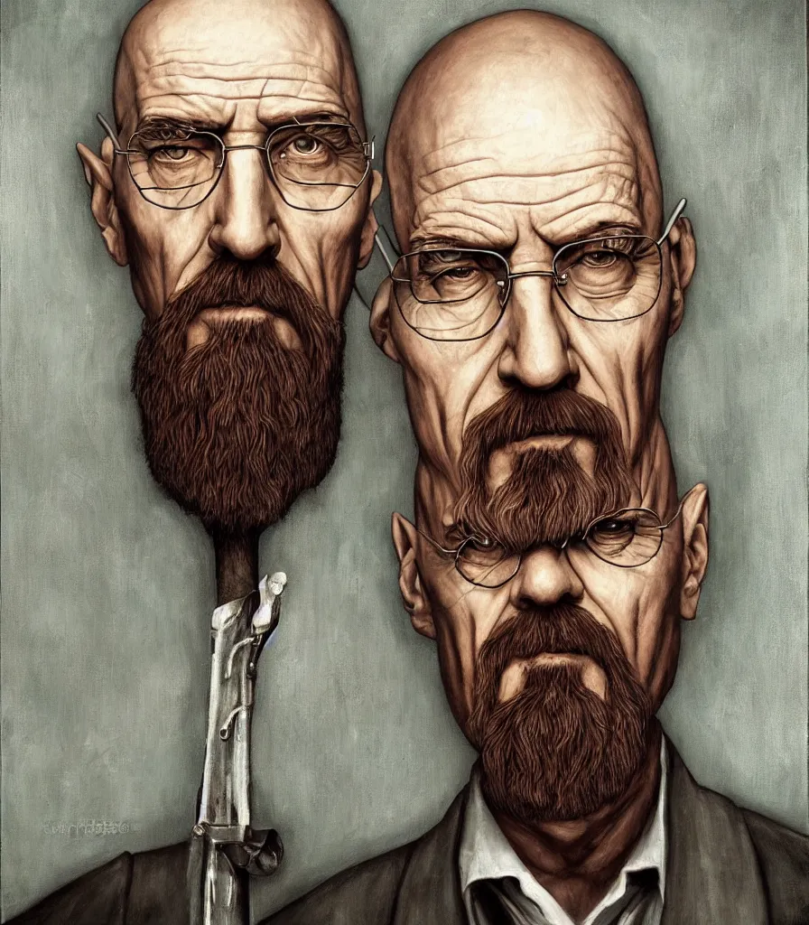 Image similar to portrait of Saruman as Walter White in Breaking Bad, lowbrow painting by Mark Ryden