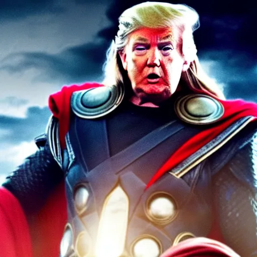 Image similar to cinematic still, donald trump as thor, avengers endgame ( 2 0 1 9 )