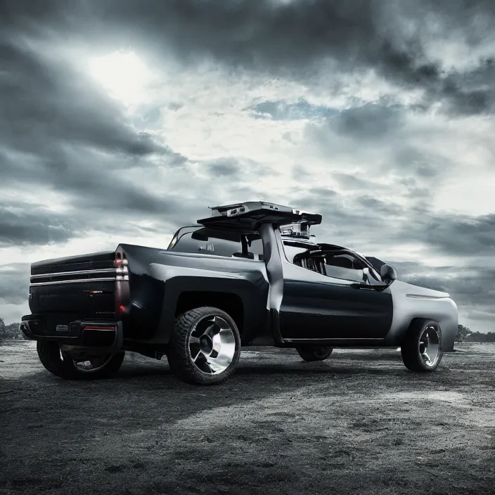 Image similar to futuristic 2006 silverado designed by Apple, natural light, detailed, CANON Eos C300, ƒ1.8, 35mm, 8K, medium-format print