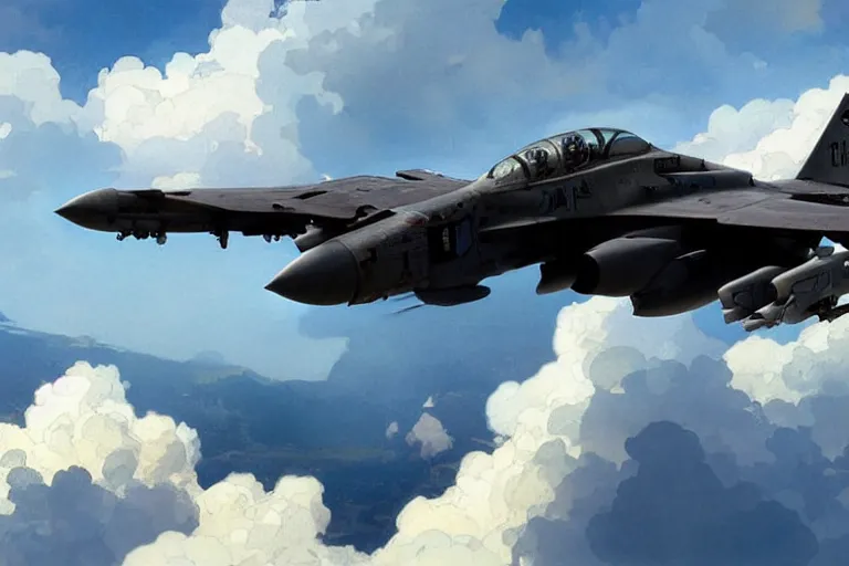 Image similar to A-10 Thunderbolt flying in the sky, blue sky, white clouds, highly detailed, digital painting, artstation, concept art, sharp focus, illustration, art by artgerm and greg rutkowski and alphonse mucha