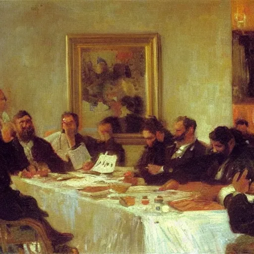 Prompt: high quality high detail painting by ilya repin, business meeting, hd