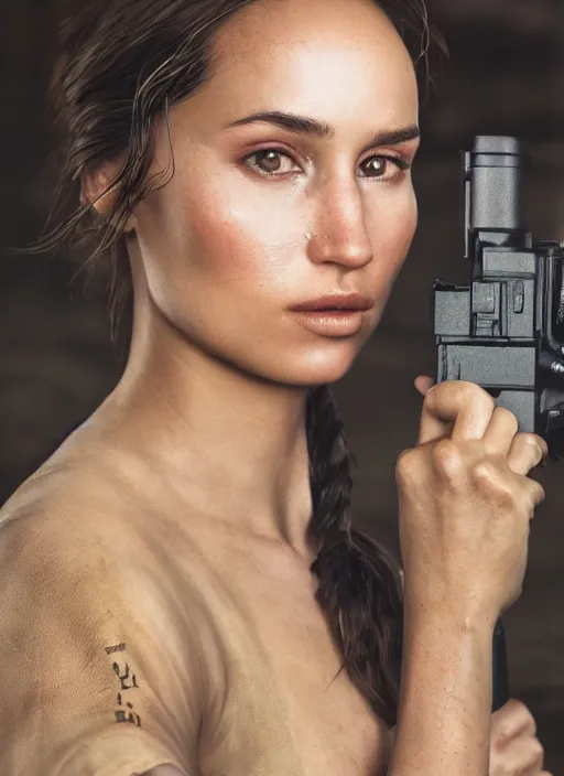 Image similar to portrait of lara croft wearing kimono, by charlotte grimm, natural light, detailed face, beautiful features, symmetrical, canon eos c 3 0 0, ƒ 1. 8, 3 5 mm, 8 k, medium - format print, half body shot