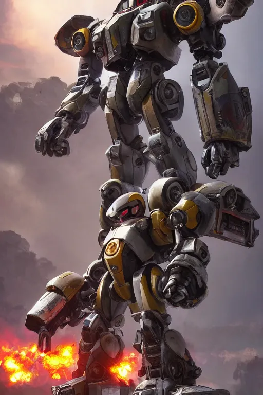 Image similar to mechwarrior 5 : mercenaries mech megaman transformer robot boss tank engine game octane render, 4 k, hd 2 0 2 2 3 d cgi rtx hdr style chrome reflexion glow fanart, global illumination ray tracing hdr fanart arstation by ian pesty by jesper ejsing pixar and disney unreal zbrush central hardmesh