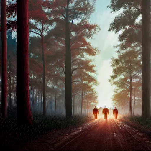 Image similar to Painting of forest in the upside down in stranger things