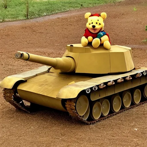 Prompt: a battle tank shaped like winney the pooh