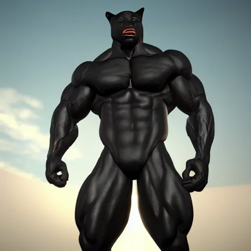 Image similar to a black strong muscular cat, unreal engine 5