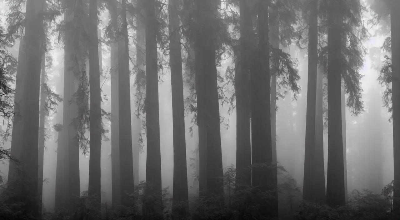 Prompt: dense misty redwood forest sequoia award-winning photography, national geographic