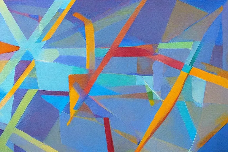 Prompt: abstract geometric oil painting with sharp crisp lines