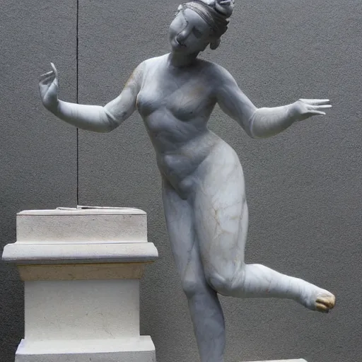 Prompt: a marble statue of a woman dancing,