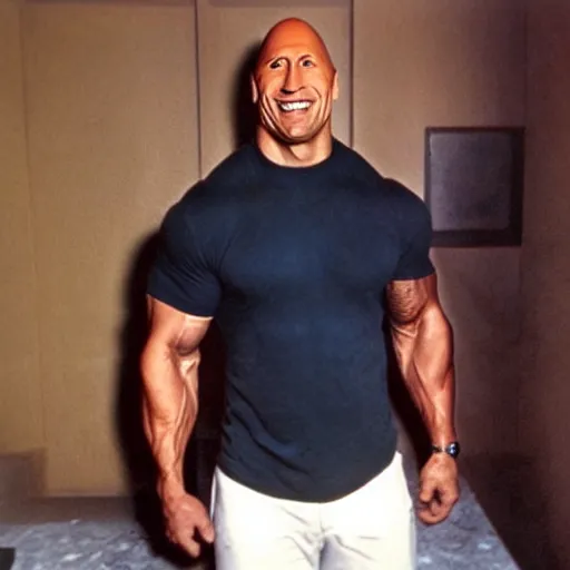Image similar to Dwayne the rock Johnson with a really big forehead with abbs