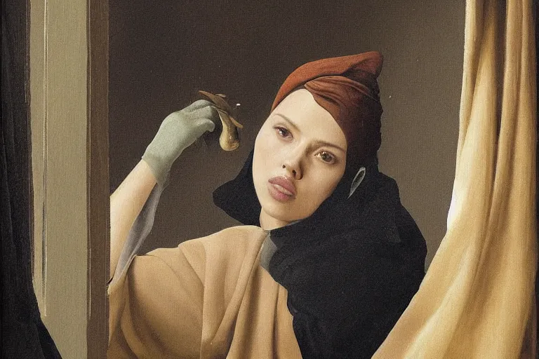 Image similar to scarlett johansson painted by vermeer