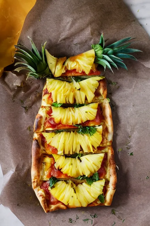 Prompt: pineapple wrapped in a pizza