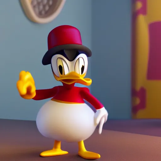 Image similar to ducktales donald duck, realistic, 3 d render, octane, toy